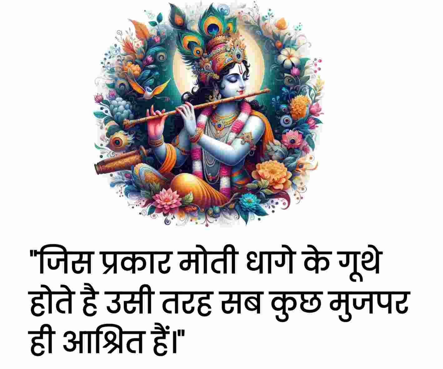 "जिस प्रकार मोती धागे के गूथे होते है उसी तरह सब कुछ मुजपर ही आश्रित हैं।"